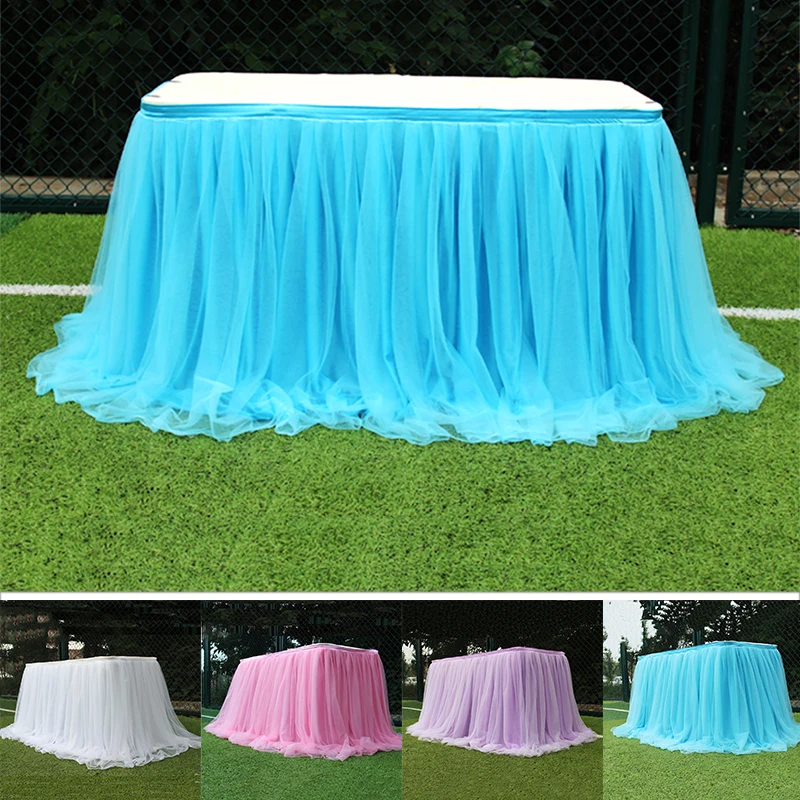 

Table Skirts Party Tablecloth Props Dinning Tulle Decor Decor Wedding Desk Birthday Yarn Shower Elegant Dessert Home