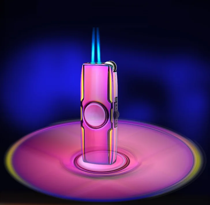 Надувная газовая зажигалка с двойным пламенем креативная игрушка спиннинг