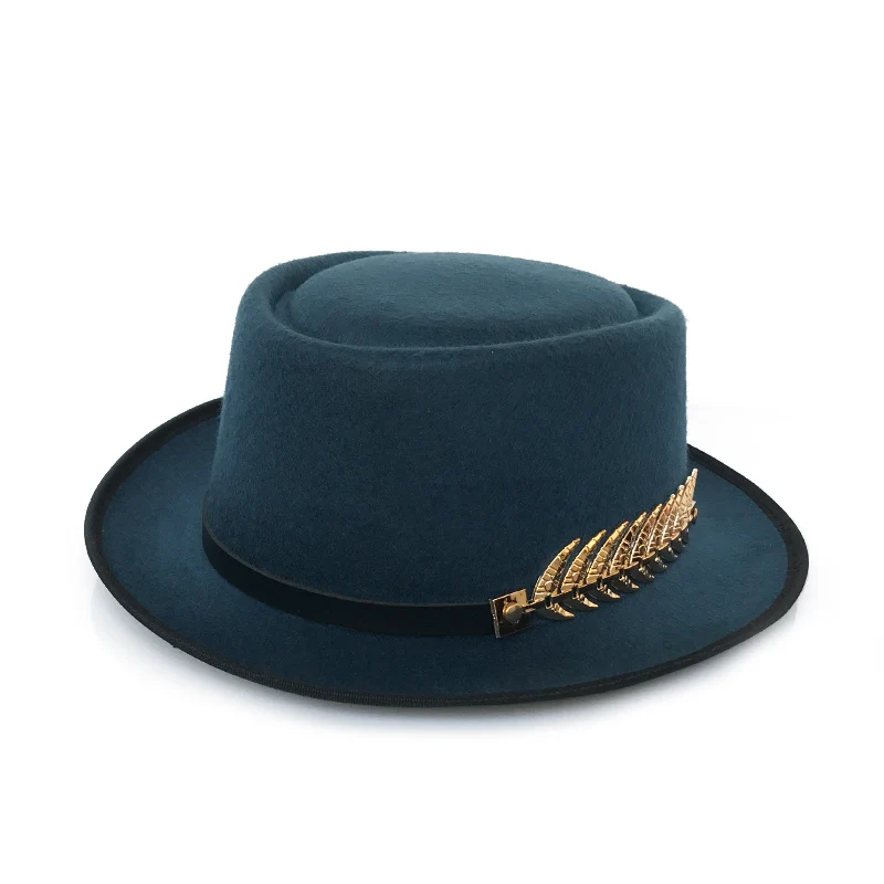 YY золотой пояс с перьями Fedora шляпа для мужчин плоский Топ шляпы Трилби для женщин свиной пирог джаз шляпа Классическая церковная Кепка FD19040 - Цвет: Darkgreen Trilby Cap