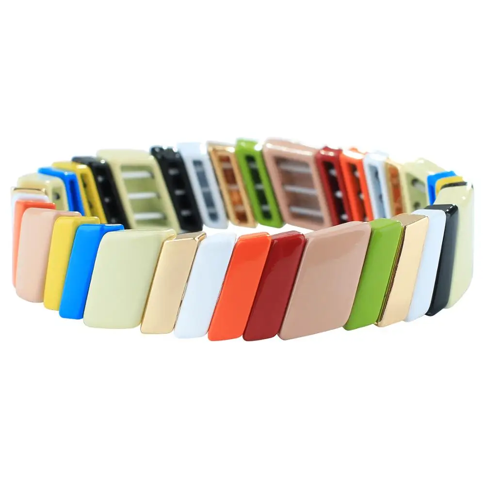 KELITCH радужные полосы эмалированные Браслеты Boho Цветная Плитка бусины манжета