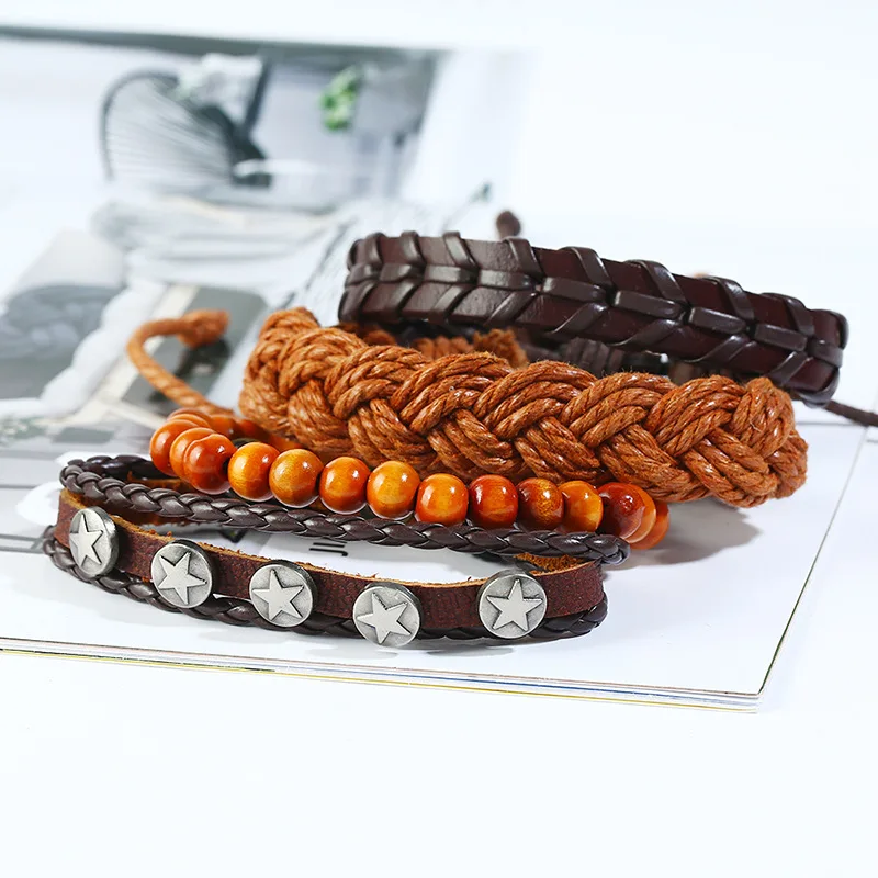 Набор браслетов из натуральной кожи очаровательные браслеты со звездами и
