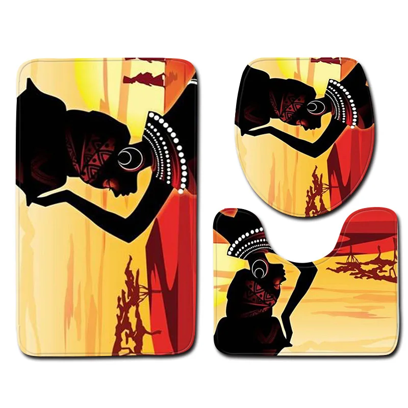 

Creative African Woman Pattern 3pcs Mats For The Bathroom And Toilet Microfiber Floor Mats Bathroom Rugs Soft Toilet Bath Mats