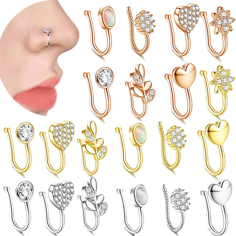 

Cute Bunny Nose Ring Clip On Nose Cross Stainless Steel Heart Non Piercing Butterfly Nose Cuff Nariz Clip Jewelry Piercing Nez