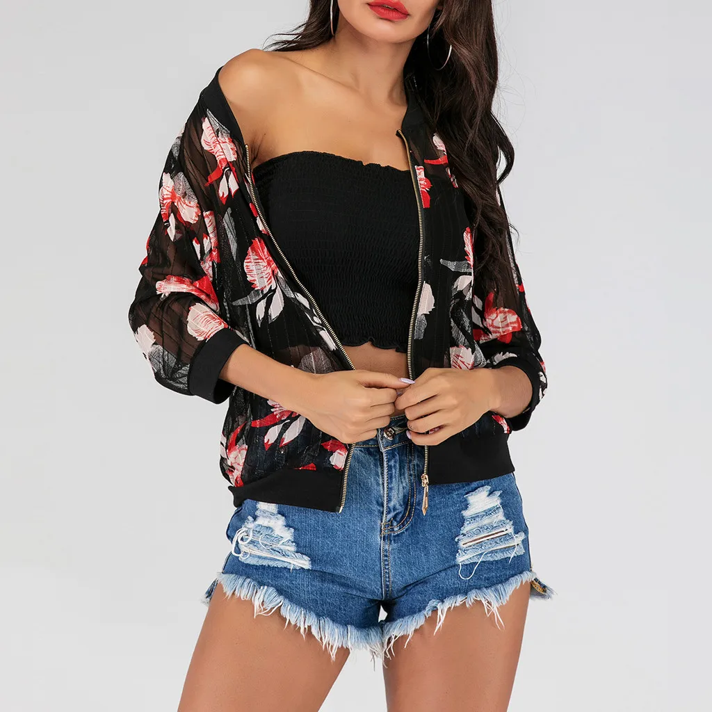 Новое поступление Блузка на молнии с принтом Солнцезащитная женская одежда