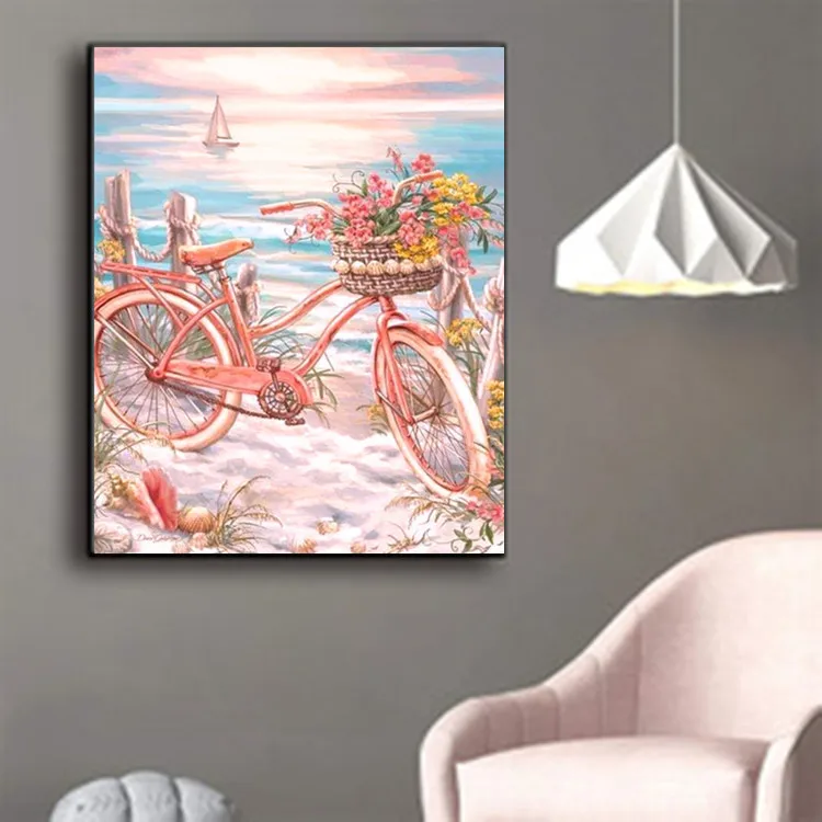 

DIY diamond painting 5D bicycle and flower diamond embroidery cross stitch set diamond inlaid landscape living room decoration