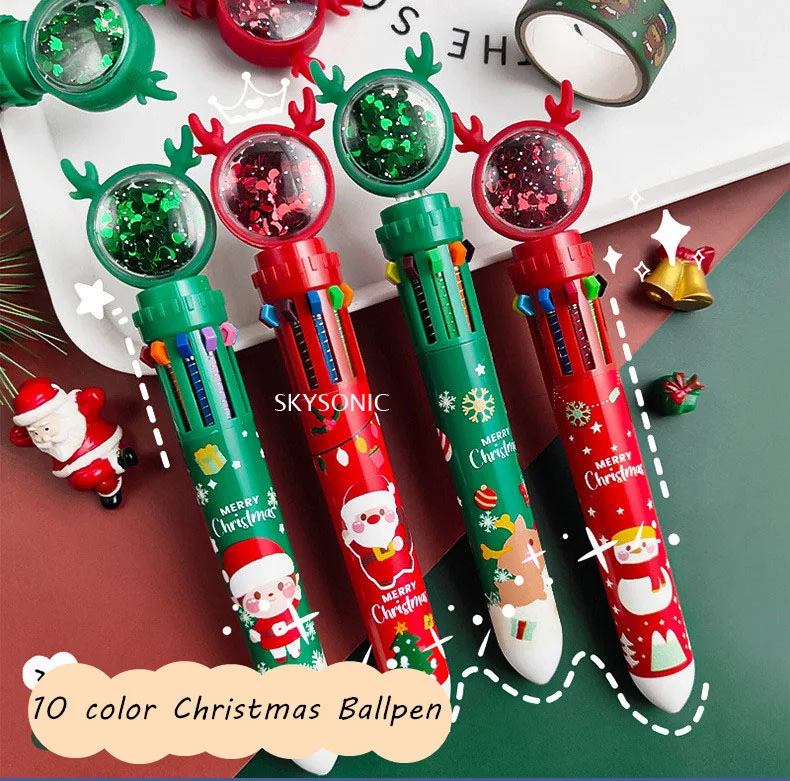 

SKYSONIC Christmas 10 Color Gel Pen Kawaii Gift 0.5mm Ball-Point Pen DIY Graffiti Drawing Pen Marker Pen School Supplies Pens