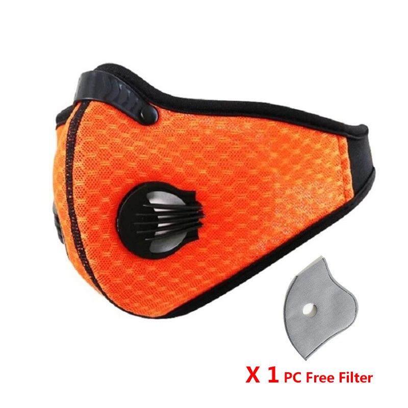Orange with filter PM2.5 анти-Дымчатая унисекс маска для рта анти-загрязнения дышащая Беговая Половина лица маска для рта Анти-пыль велосипедная маска для лица - Цвет: Orange with filter