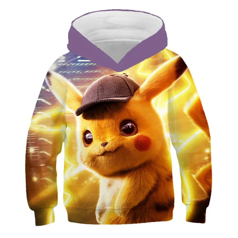

2021 Summer Fashion Unisex Pikachu hoodies Children Boys Short Sleeves Sweatshirt Baby Kids Pokemon Tops For Girls Clothes 4-14Y