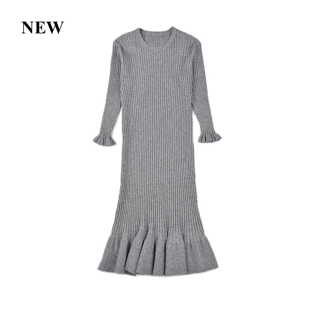 NEW grey Huldra Модное Новое приталенное Плиссированное вязаное платье тонкое Дамское Платье - Цвет: NEW grey