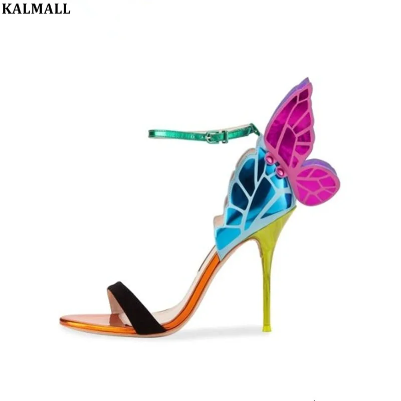 Женские кожаные босоножки KALMALL в стиле пэчворк на высоком каблуке с крыльями