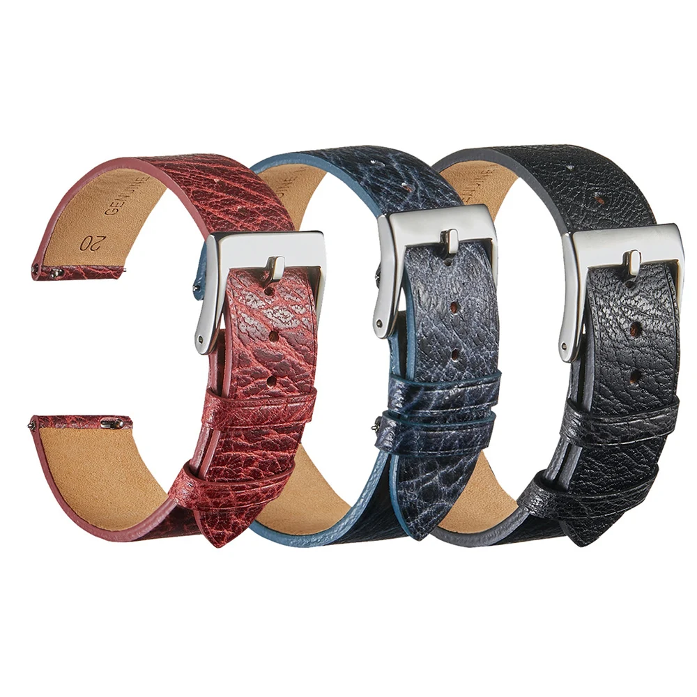 Crackle Leather Watch Strap 18mm 20mm 22mm Vintage Watchband Blue Red Black Watch Wristband Quick Release Strap
