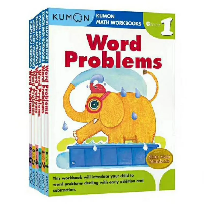 6 Books/Set  Kumon Math Workbooks Word Problems English Math Problems Teaching Books