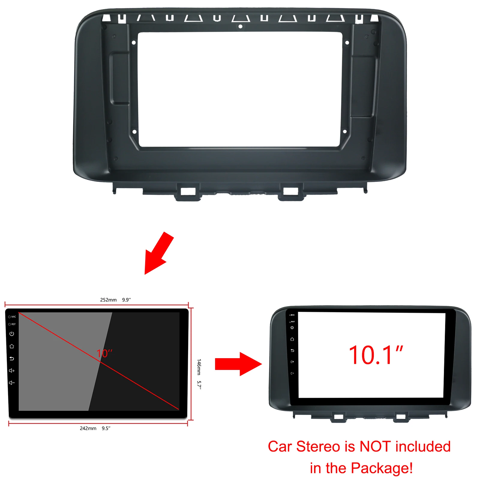 

1-2Din Car DVD Frame Audio Fitting Adaptor Dash Trim Kits Facia Panel 10.1inch For HYUNDAI Kona 2017-2020Double Din Radio Player