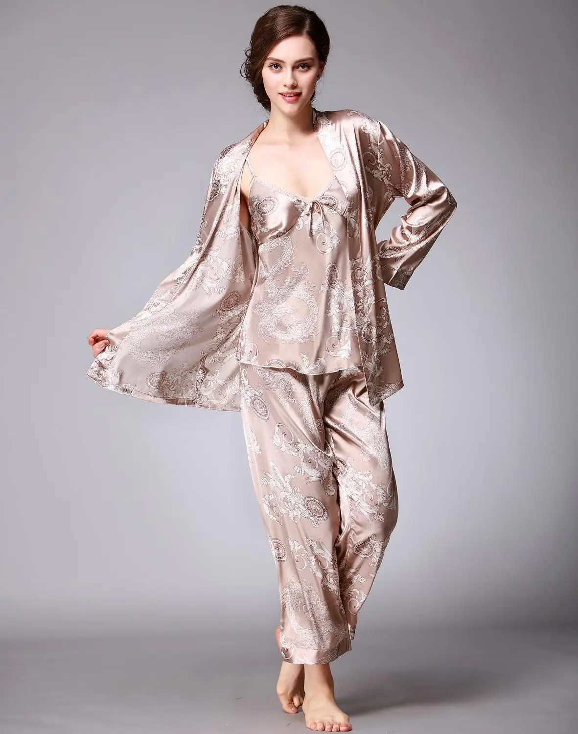 Женская шелковая пижама 2020 женские атласные пижамные комплекты из 3 предметов