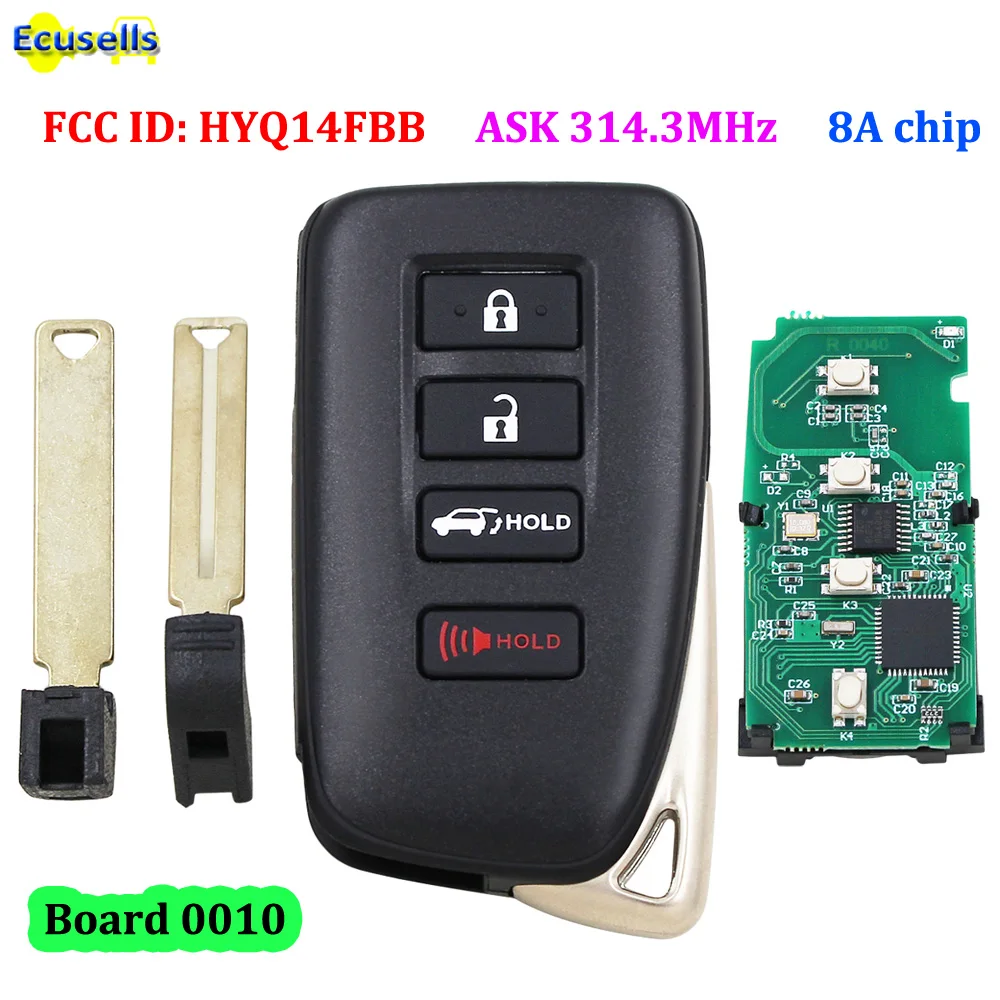 3+1/4 Buttons Smart Remote Key (SUV) ASK 314.3MHz 8A CHIP For Lexus RX350 RX450h 2016-2019 Board 0010 FCC ID: HYQ14FBB TOY12 | Автомобили
