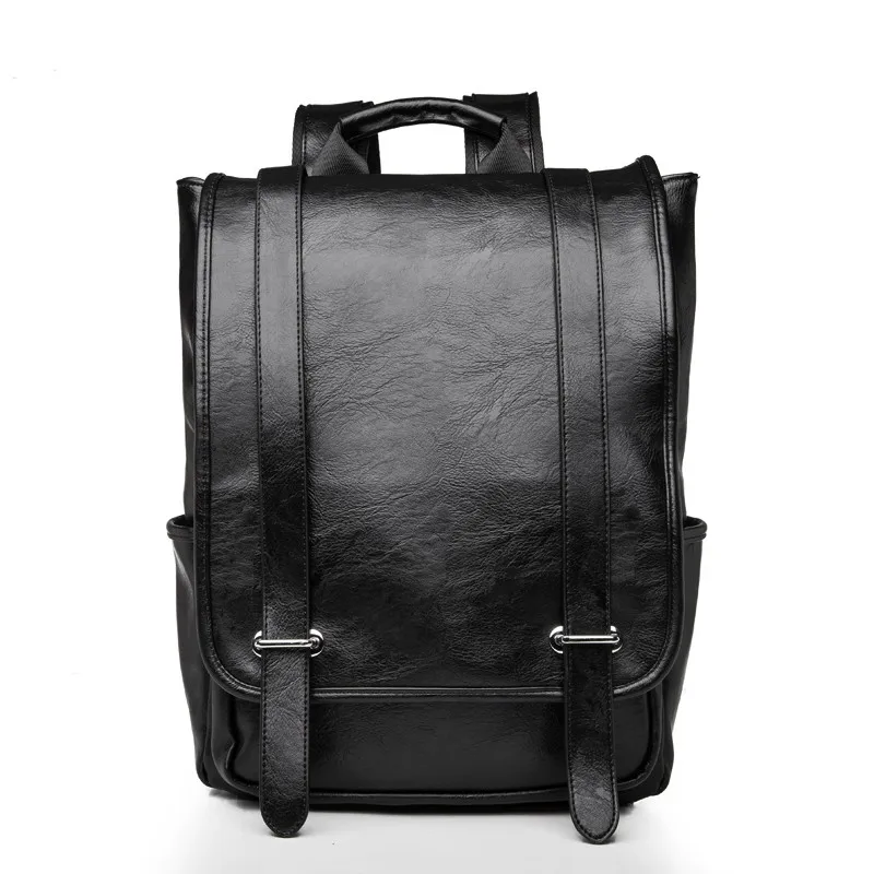 

England Style School Backpack Men Fashion Belt Buckle Outdoor Travel Backpack Cow Split Leather Mochila Hombre Solid Color