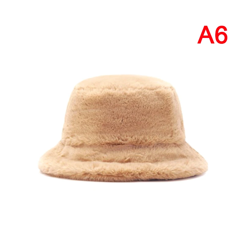 

1pc Winter Thickened Fluffy Plush Cap Plain Solid Color Wide Brim Fisherman Hat