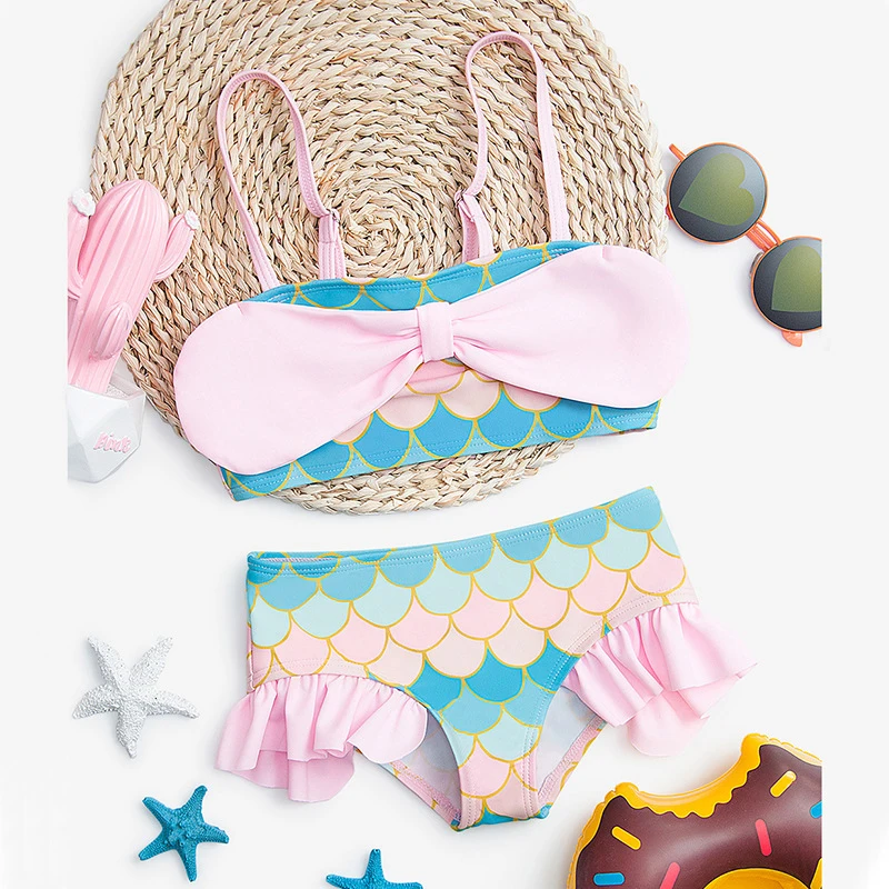 

European and American Summer New Hot Mermaid Children's Girls Split Swimsuit & Multicolor Bikini Swimsuit With Bow 2-9Years