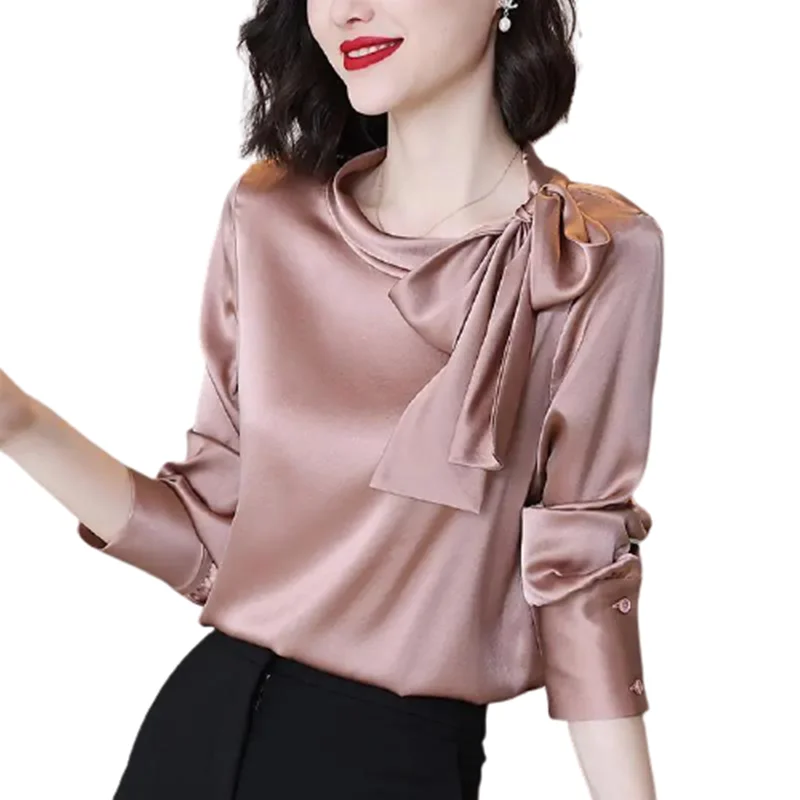 

Высококачественные атласные блузки FAKUNTN 2021 для женщин, недорогая рубашка, Офисная Женская длинная модная одежда для работы на весну и осень