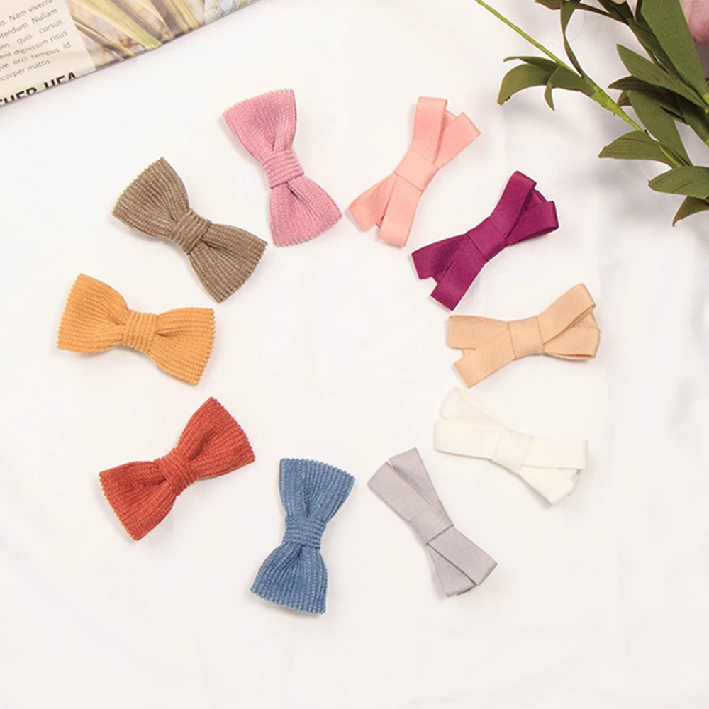 Детские милые заколки для волос из льняной ткани с бантом однотонные лентами