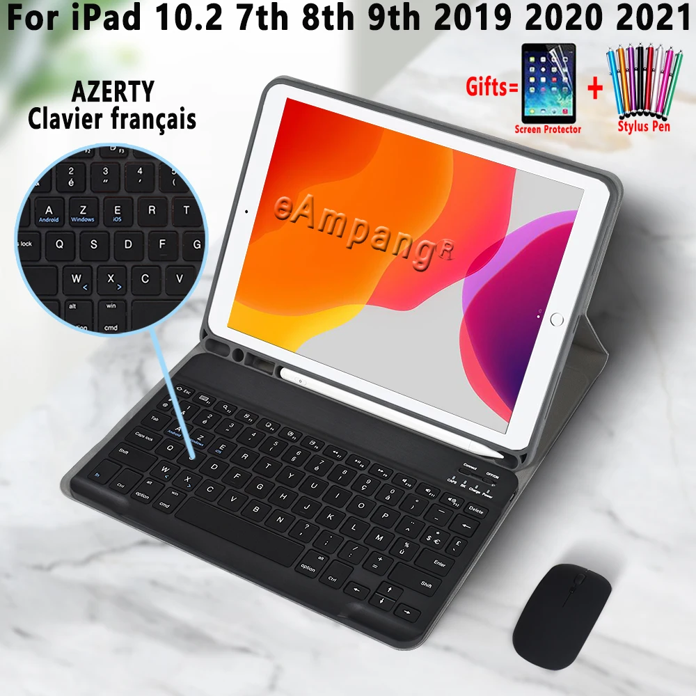 

Чехол с клавиатурой AZERTY для iPad 10,2, 2021, 2020, 2019, чехол с французской клавиатурой для iPad 9, 9, 8, 7, 7, A2428, A2270, A2198