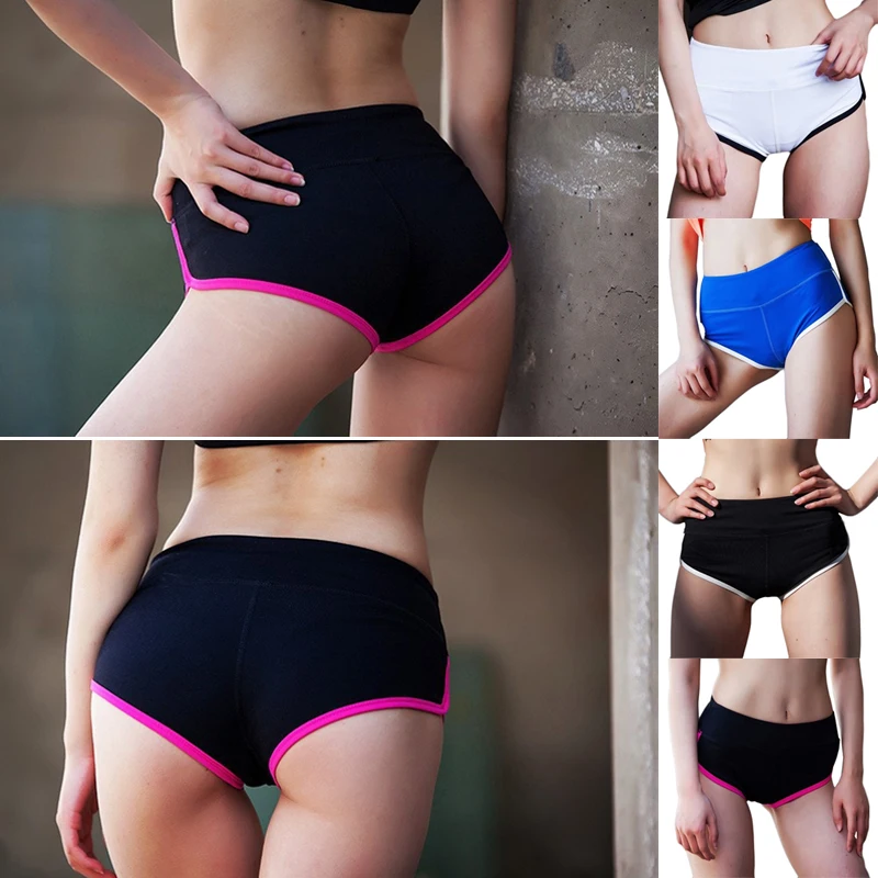 

1pcs female plus size sexy polyester casual sports fitness shorts solid color sexy bag hip boxer briefs sports panties S7F5764