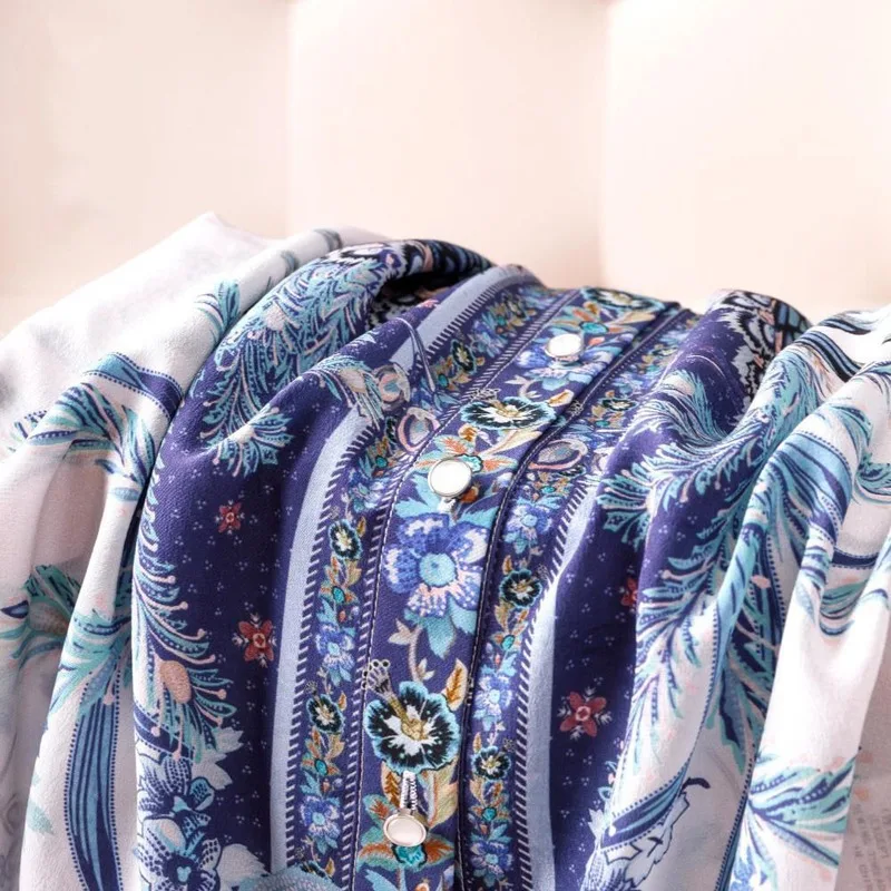 

Blouse Women Silk New Woman Vintage Plaid Shirt Single Breasted Long Sleeve Loose Female Printing Shirt