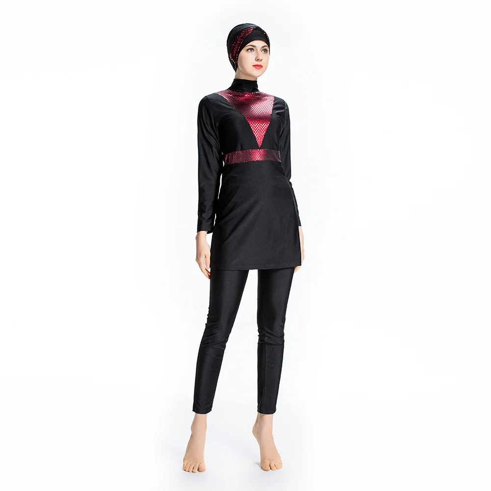 

TaoBo 6XL New Women Red Sequins Modest Hijab Musulman Swimsuit Push Up Long Sleeve Burkinis Muslim Swimwear islamic SwimWear