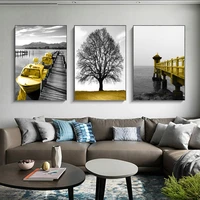 golden boat bridge head poster canvas print wall decor grey landscape art interior paintings for living room loft style pictures