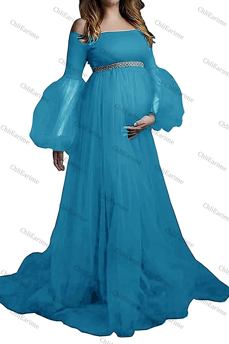 Women's Maternity Robe for Photoshoot Tulle Pregnancy Dress Nightdress Off the Shoulder Sheer Bridal Gowns