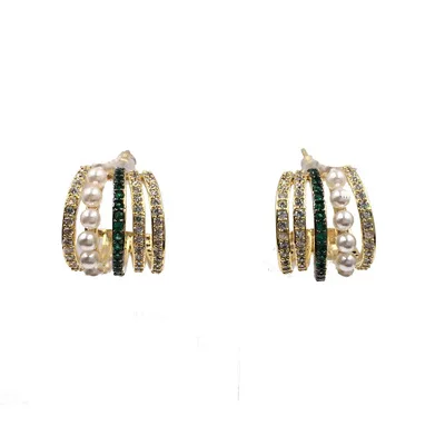 

Korean fashion multi-layer gradient micro-inlaid zircon earrings inlaid with pearl rings earrings temperament creative hipsters