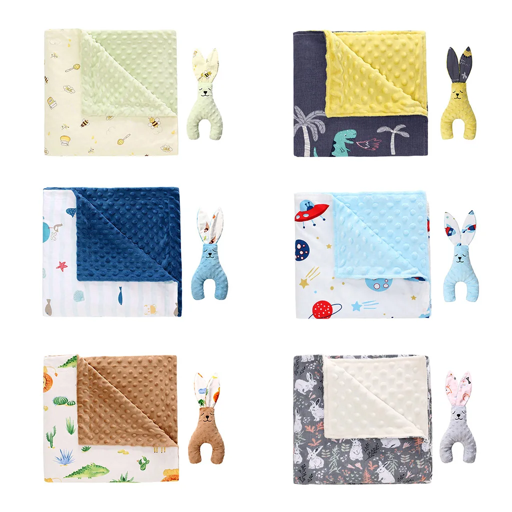 

110x140cm Baby Appease Blanket + Doll Set Newborn Soft Warm Air Conditioner Swaddle Wrap Bedding Kids Bath Towel