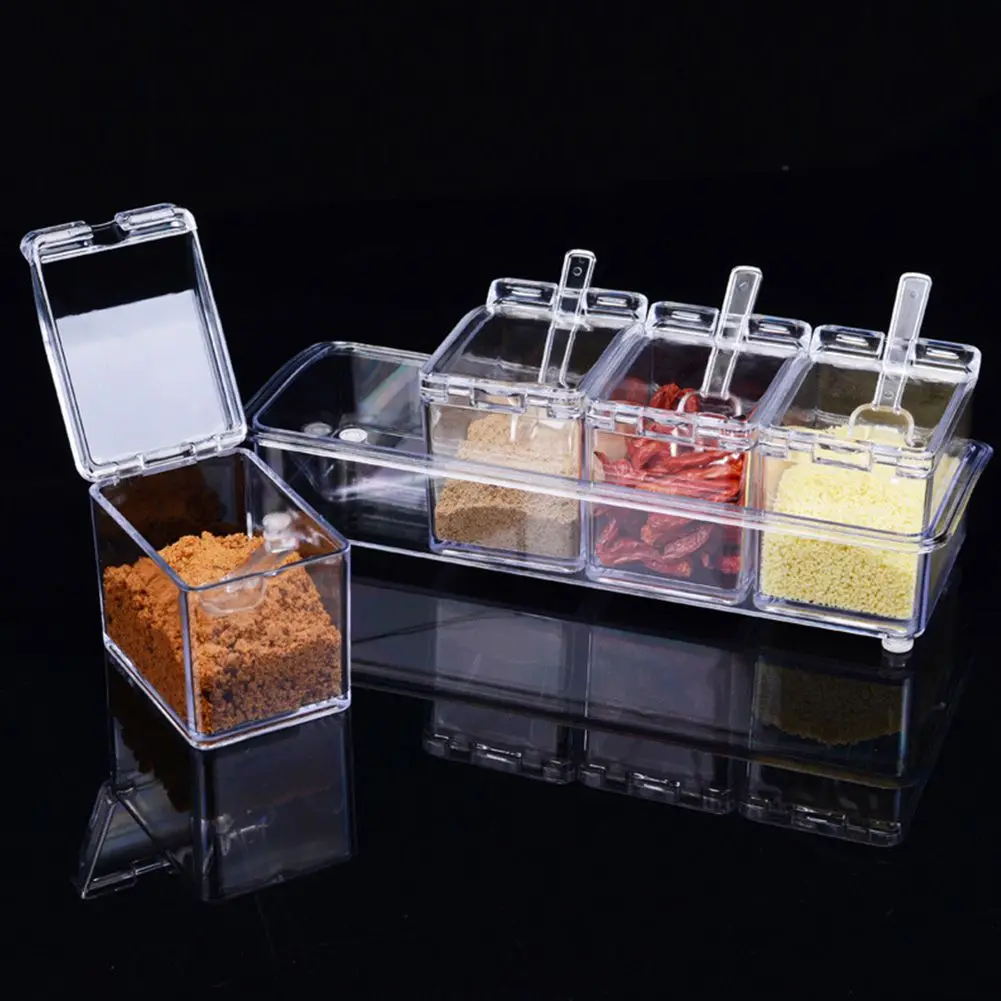 

Plasitc Seasoning Pot Bottles Kitchen Condiment Storage Containers Home Seasoning Spice Jar with Spoon