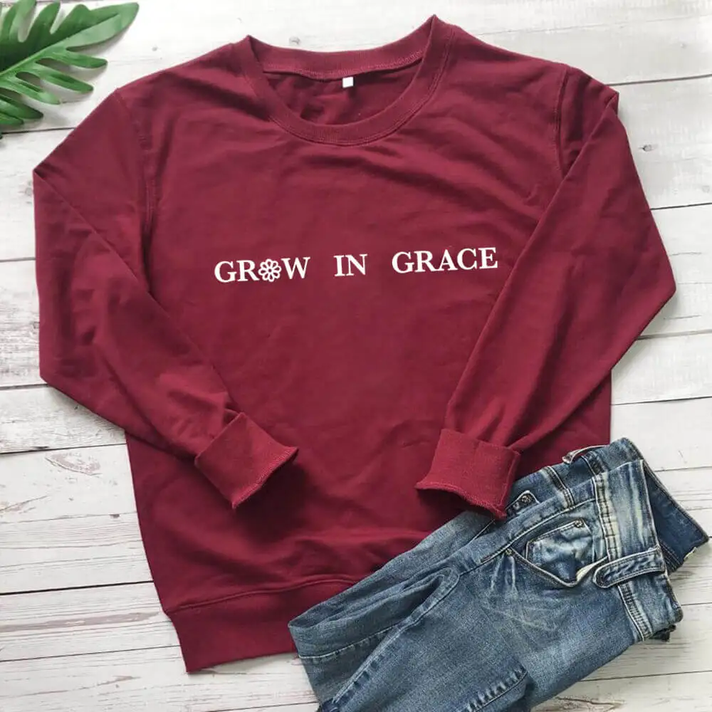 Grow In Grace Christian 100%Cotton Women Sweatshirt Unisex Funny Casual Autumn Winter Long Sleeve Top Faith Top Gift for Her images - 6