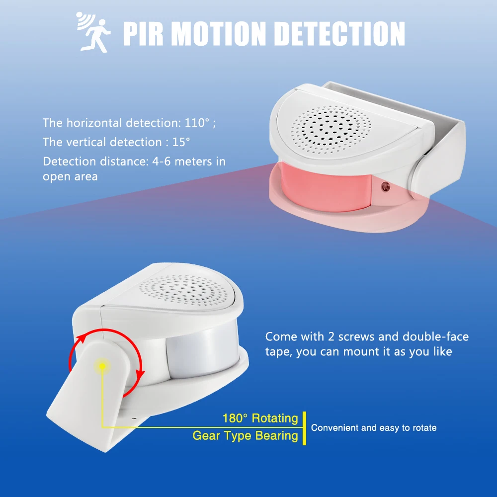 

Wireless PIR Motion Sensor Doorbell Anti Theft Chime Burglar Alarm Visitor Alert Door Bell for Home Shop Restaurant Security