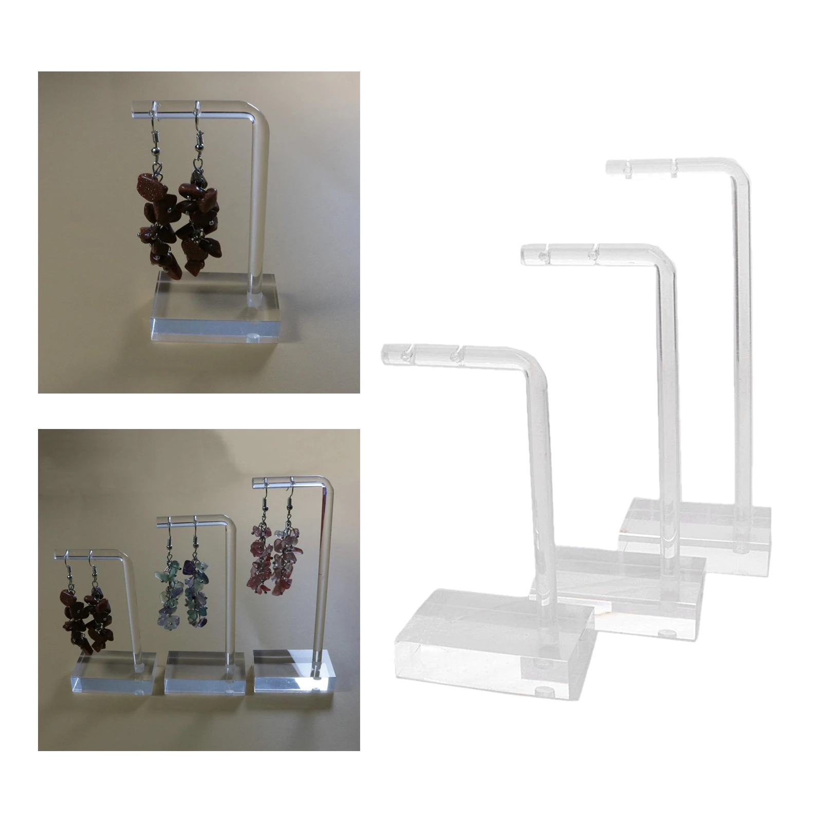 

3pcs Acrylic Earrings Stand Holder Ear Studs Display Rack Jewelry Organizer, Transparent