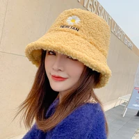 new fashion bucket hat outdoor panama winter hat keep warm cap lambswool embroidery hat for women fisherman hat
