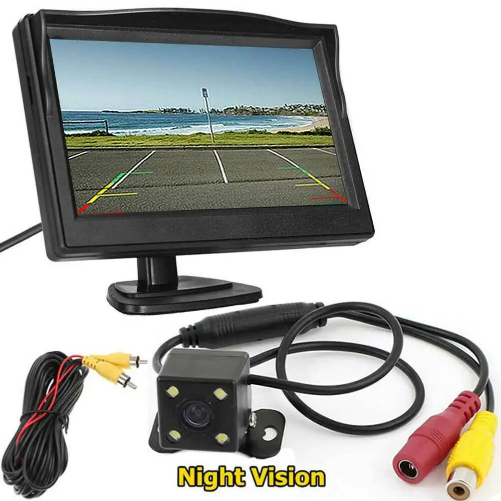 5" Car LCD Monitor Waterproof Night Vision Reverse Camera Parking Rear View Kit