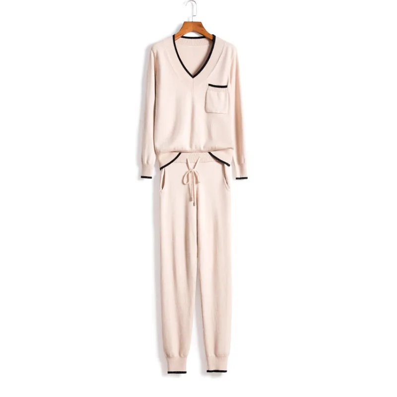 2020 новый шерстяной кашемировый костюм со шнурком модный подходящий цвет свитер с