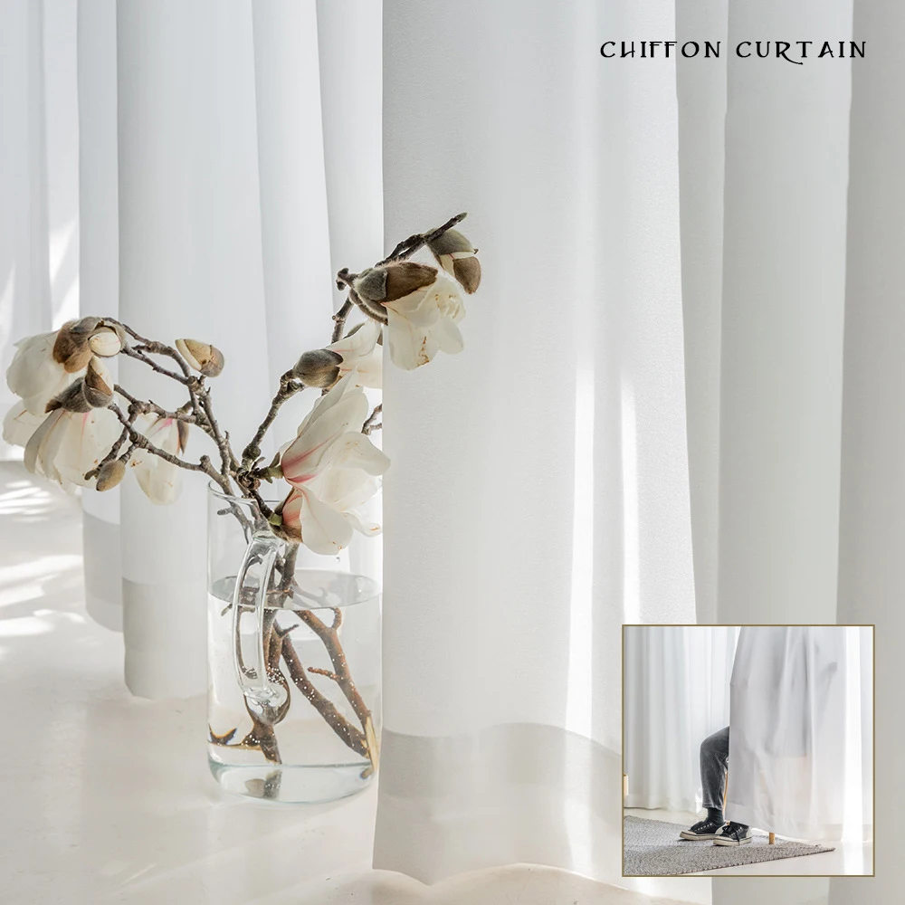 

Jelis Top Quality Luxurious Chiffon Solid White Sheer Curtains for Living Room Bedroom Decoration Window Voiles Tulle Curtain
