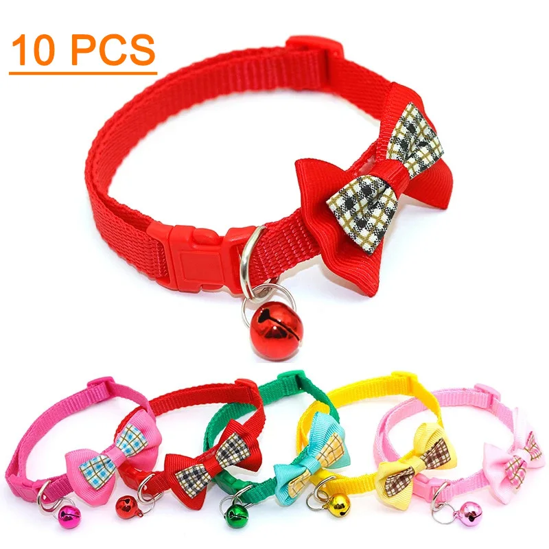 

10 Pcs Pet Dog Cat Collar Adjustable Reflective Breakaway Buckles with Bell Colorful for Kitten or All Kinds of Small Dogs Leash