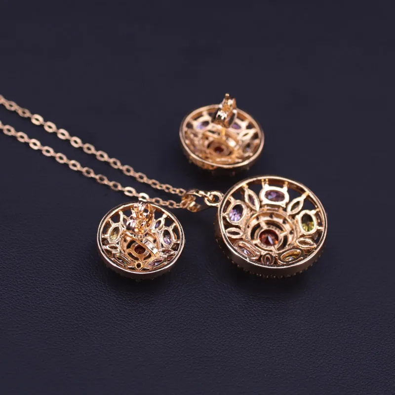 

Many Style Rose Gold Jewelry Top Zircon Stud Earrings Necklace With Pendant Small Jewelry Set For Women Factory Outlet