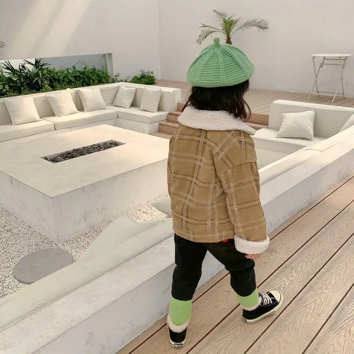 Зимние вельветовые стеганые теплые куртки для девочек из берберского флиса