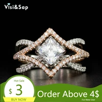 visisap shiny stone four prong zircon cross colored wedding rings for women high quality unique inlaid lady ring hot sell b2908
