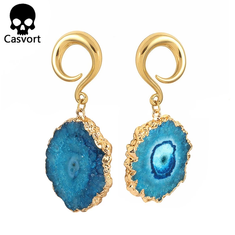 Casvort 2 шт. нерегулярные с драгоценными кристаллами висячие беруши ушные туннели из нержавеющей стали золотые ушные весы с крючком пирсинг измерительные приборы