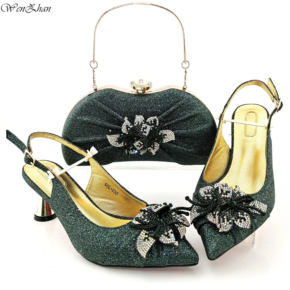 

2021 New Arrival Fashion Style Italian Design Ladies Shoes and Bags To Match Set Decorated With Appliques For Party Use B13-5