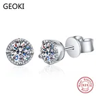 Серьги Geoki круглые Идеальной огранки, 0,3, серьги-гвоздики с муассанитом, 925 пробы, серебряные серьги с бриллиантами, для девочек