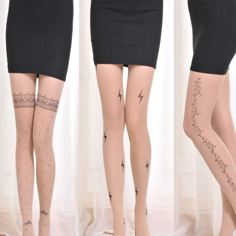 Женские сексуальные тату принты Чулочные изделия чулки милые узорные колготки