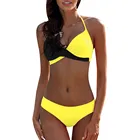 Желтый L Для женщин Мягкий пуш-ап бюстгальтер, набор бикини, купальный костюм, купальник для пляжа, градиент Цвет крой, подходит для ежедневного плавательный бассейн море