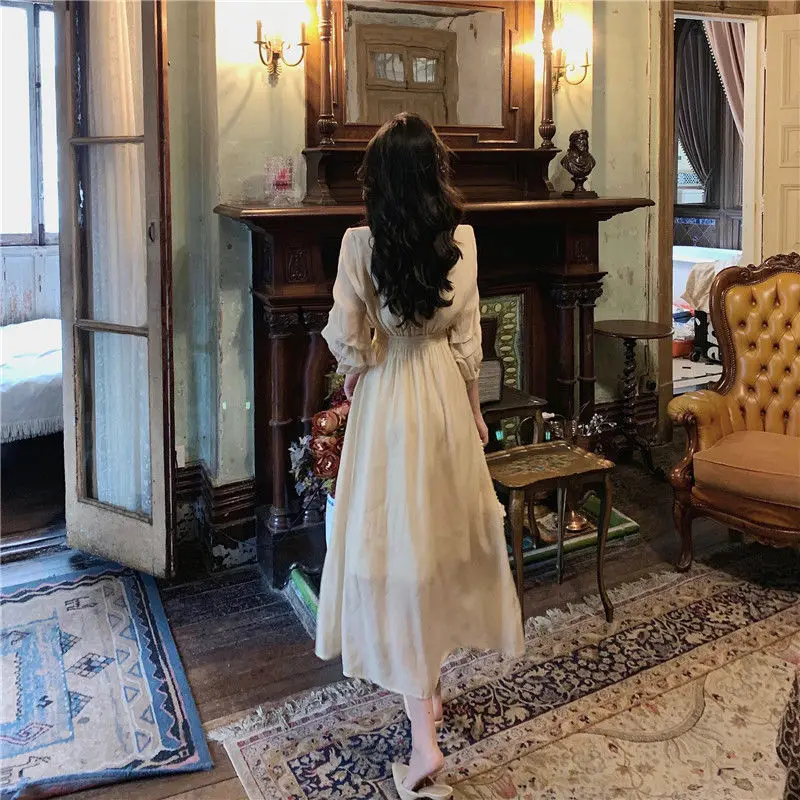 Осень 2021 элегантное винтажное платье миди женское милое вечернее цельное